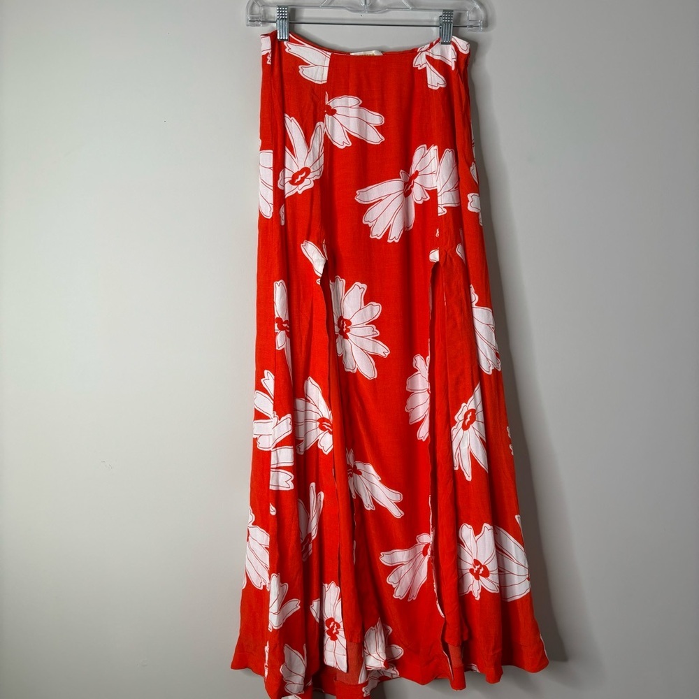 Anthropologie Maeve Orange Floral Midi Skirt - Picture 4 of 7